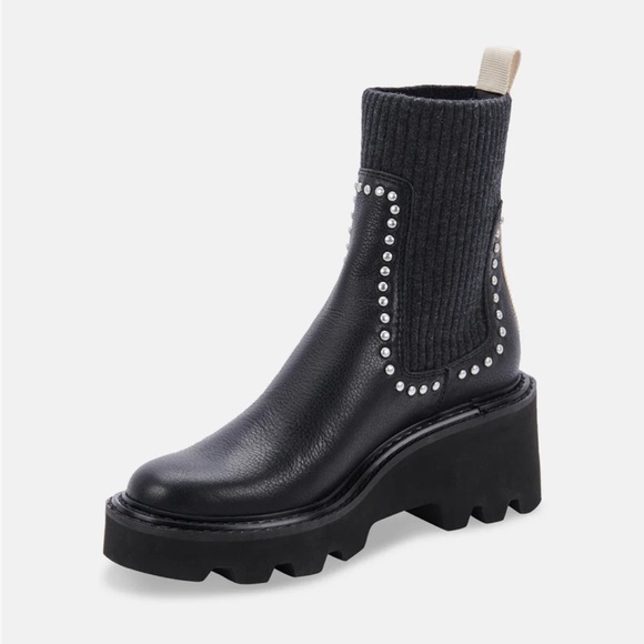 Dolce Vita Stud H2O Boots Black Leather and Knit Chelsea Studded Boot NWT 7.5 - Picture 4 of 9